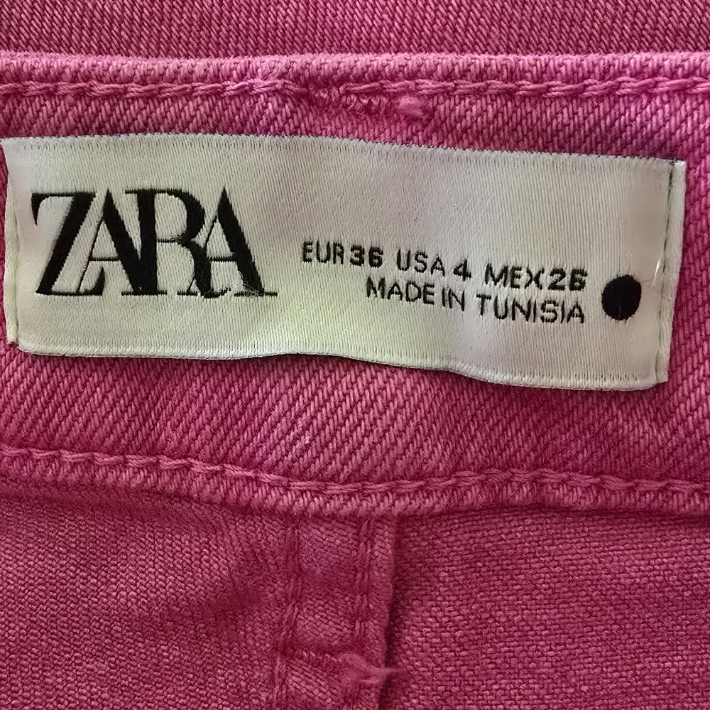 🩷EUC ZARA Pink High Rise Straight Leg Raw Hem Jeans, Size 4 - Picture 5 of 8